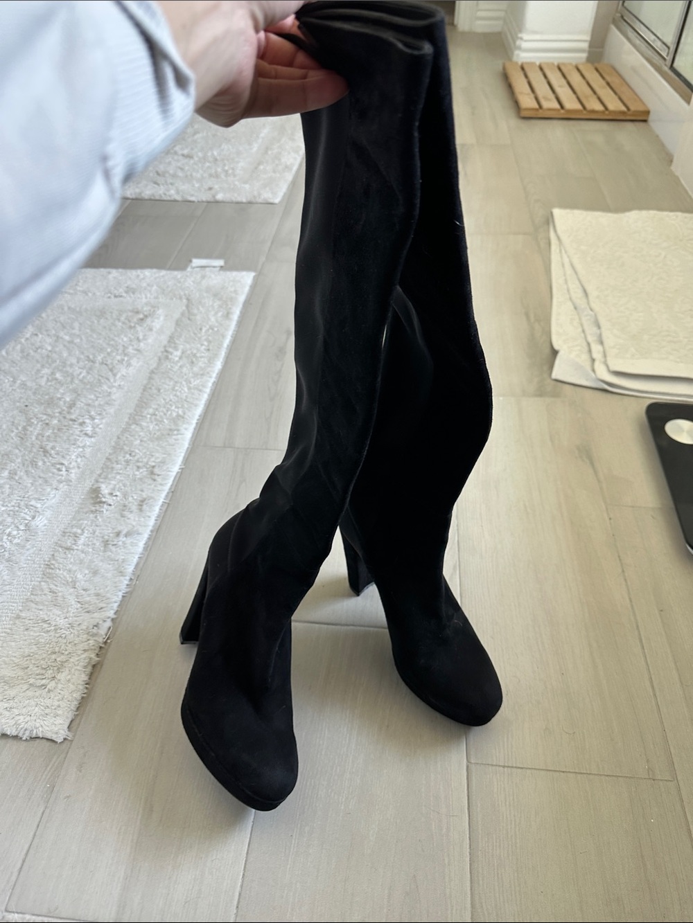Stuart Weitzman Black Over-the-Knee Block Heel Boots